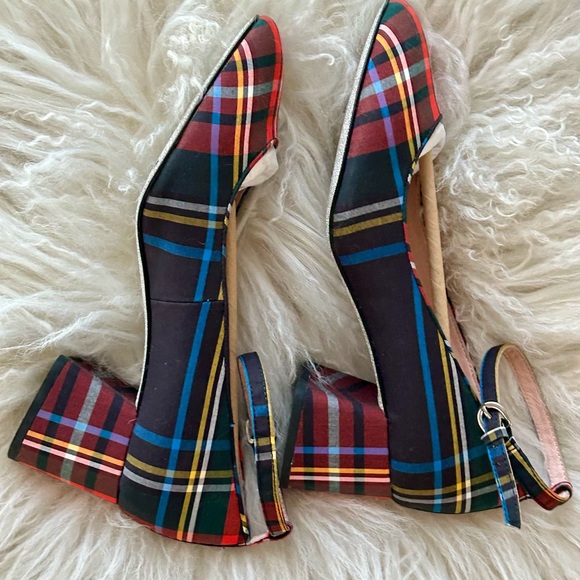 J Crew Red Plaid Pump Celia Tartan Block Heel Shoe w/ Ankle Strap Sz 6 - Picture 4 of 10